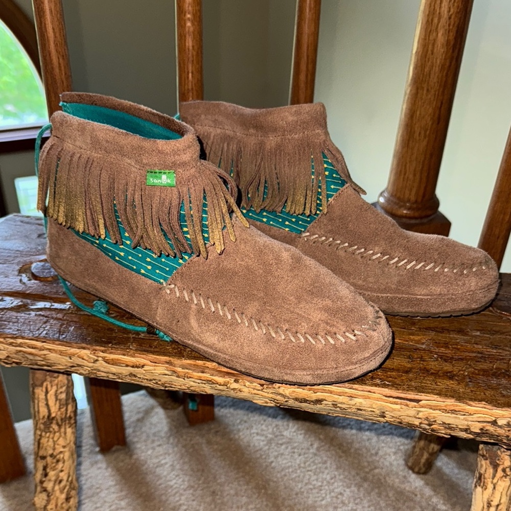 Brown Suede Moccasins with Fringe